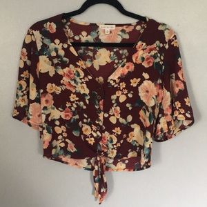 Floral cropped button up